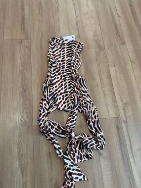 AKIRA Brown & Cream Animal Print Strap Jumpsuit